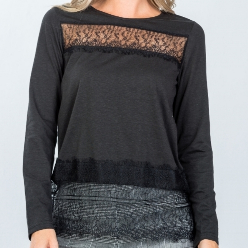 🖤Black Lace Panel Top - Picture 3 of 5